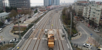 Gebze-Halkal tren hattnda son durum havadan grntlendi