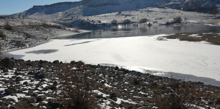 Çetin soğuklar sulama barajını dondurdu