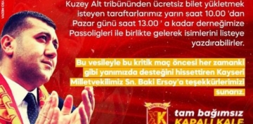 MHP Milletvekili Baki Ersoy’dan Kayserisporlulara bilet jesti 