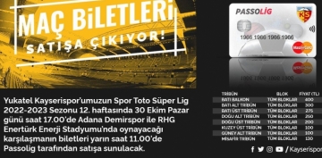  Kayserispor - Adana Demirspor ma biletleri yarn sata kacak
