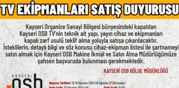 Kapatlan Kayseri OSB TV cihaz ve ekipmanlar yeniden sata karlyor