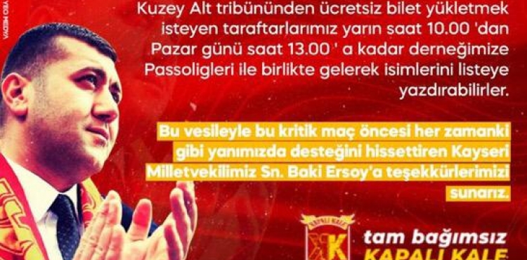 MHP Milletvekili Baki Ersoydan Kayserisporlulara bilet jesti 