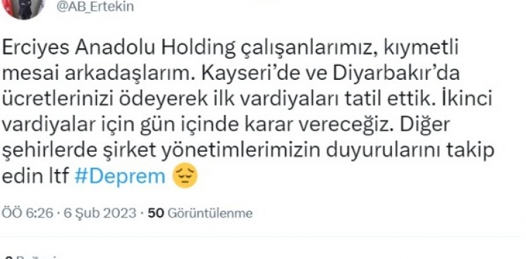 Erciyes Anadolu Holding'de ilk vardiyalar tatil edildi  