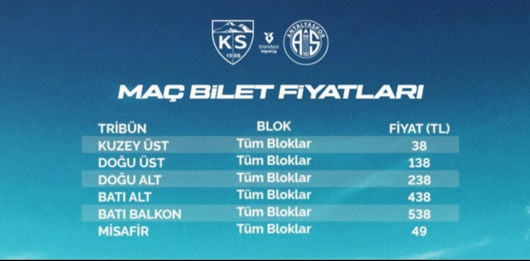 Kayserispor, Antalyaspor ma��n�n bilet fiyatlar� a��kland�