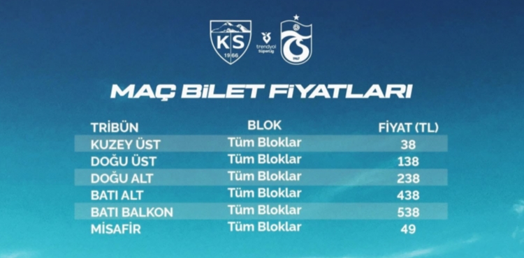 Kayserispor, Trabsonspor ma�� bilet fiyatlar�n� a��klad�