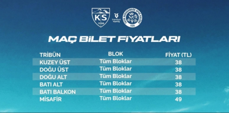 Kayserispor'da Fatih Karag�mr�k ma��n�n bilet fiyatlar� belli oldu