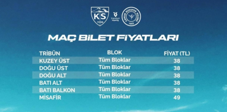Kayserispor-�aykur Rizespor ma��n�n biletleri sat��a sunuldu