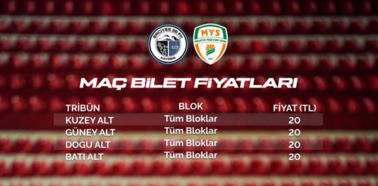 Erciyes38 FK-Malatya Ye�ilyurtspor ma��n�n biletleri sat��ta