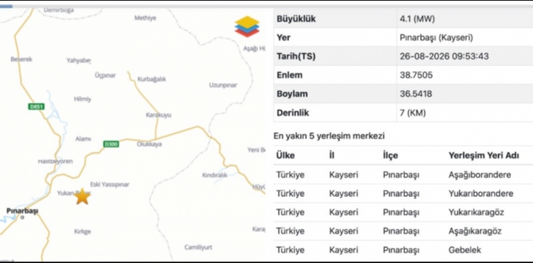 P�narba�� il�esinde 4,1 b�y�kl���nde deprem